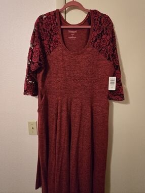 Torrid Ruby Red Knit Dress with Black Floral Lace